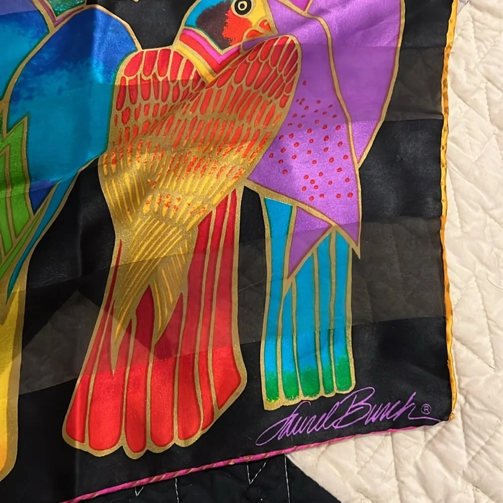 Laurel Burch Parrots silk oblong scarf 52” x 11”